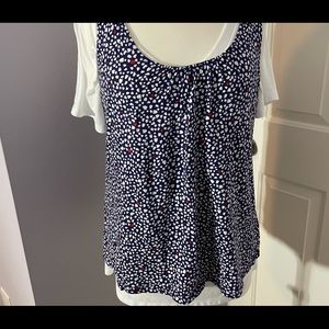 Old Navy Woman’s Blue with Red/ White Hearts Button Back Tank Top size Large
